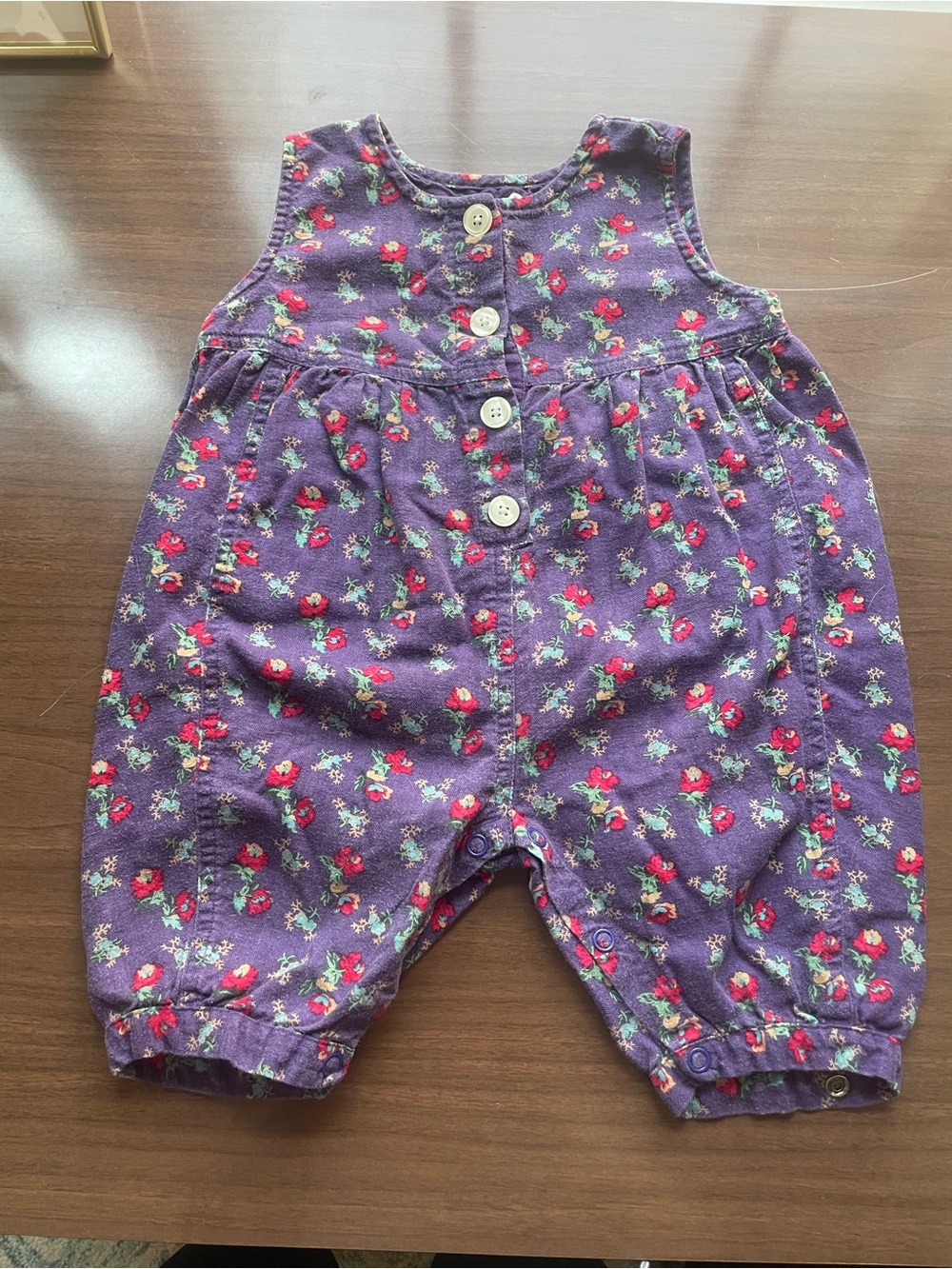 Vintage Baby GAP Purple Floral Cotton Romper with Button Front